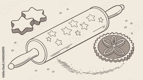Star patterned rolling pin and cookie cutters for baking and decorating cookies and pastries design