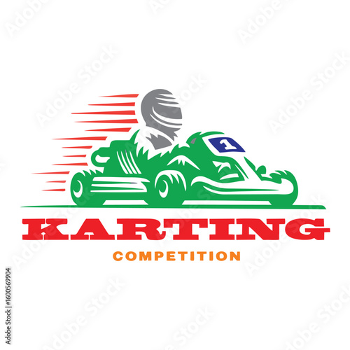 Dynamic Karting Competition Logo, Go-Kart Racer Vector Emblem
