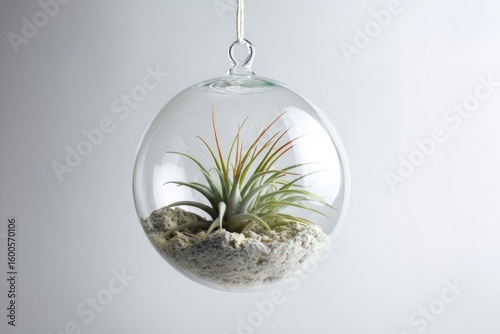 Clear glass sphere terrarium, air plant inside