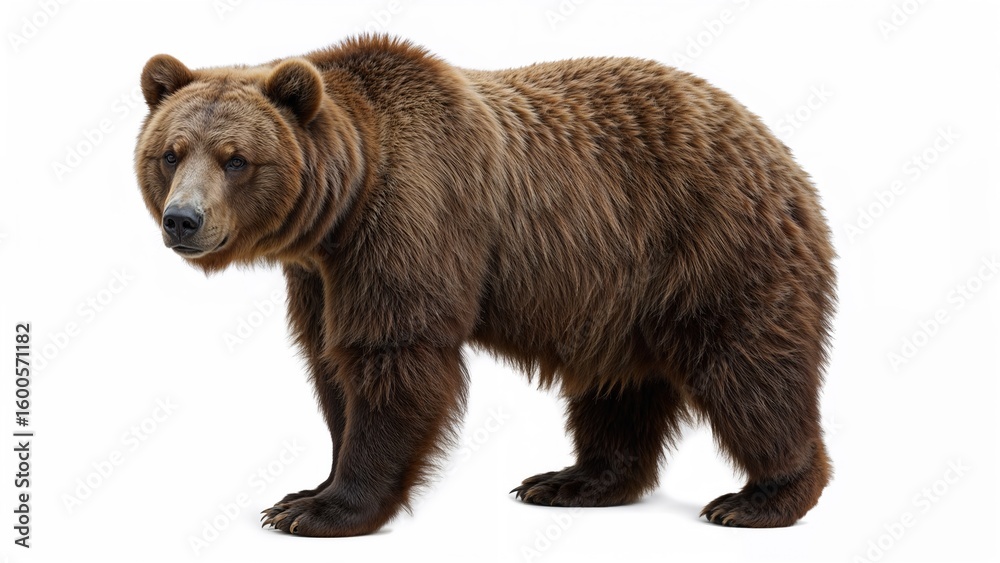 Fototapeta premium Lone Ursus arctos brown bear set on white background
