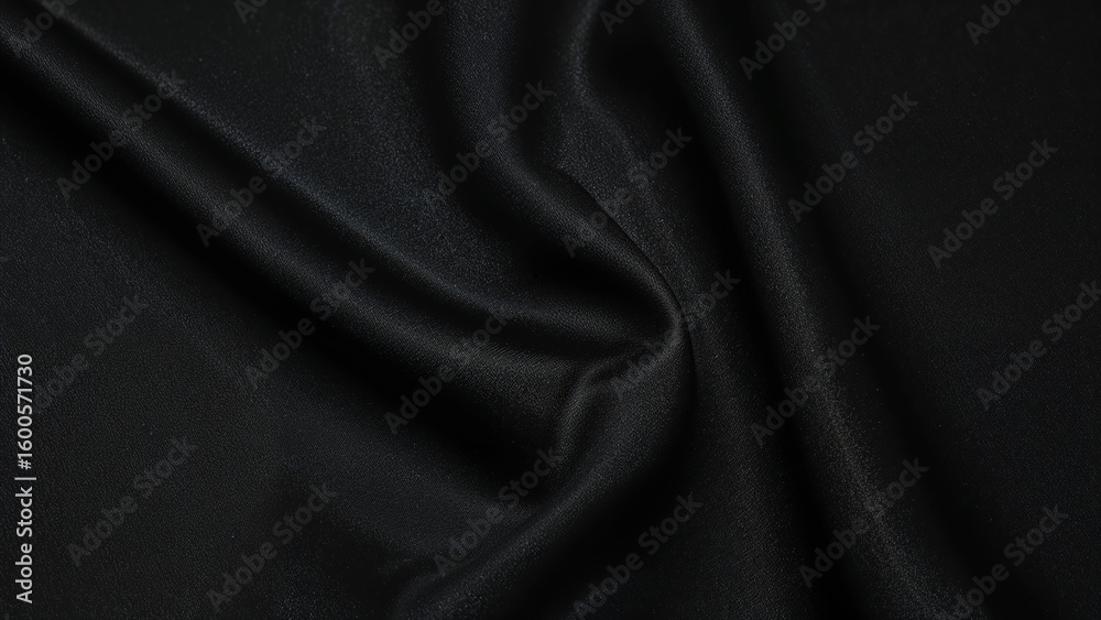Fototapeta premium Dark fabric texture in satin finish with luxurious shine, displaying gentle wave patterns in a blurred silk cloth panorama.