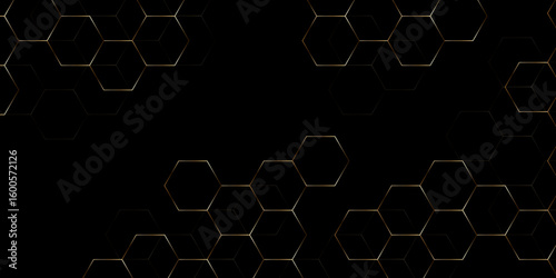 luxury black pattern geometric mesh cell texture. Abstract minimal geometric black and gold light background. abstract hexagon geometric surface vector illustration Poster, wallpaper, Landing page.	