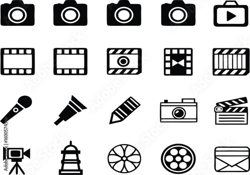 Collection of photography and filmmaking icons silhouette