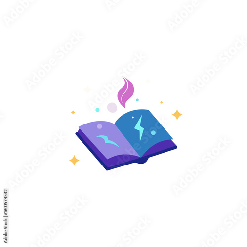 magic spell book with floating glyphs