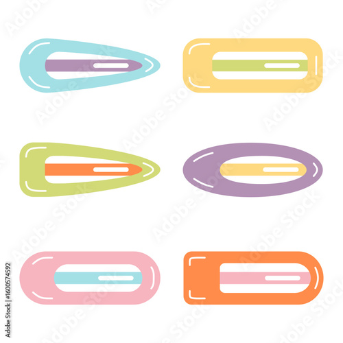 Set of hair clip accessory hand drawn colorful illustration in glossy bubble style collections