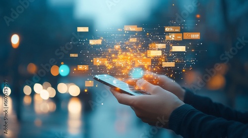 Mobile technology innovations urban environment digital interaction daytime dynamic engagement for modern communication
