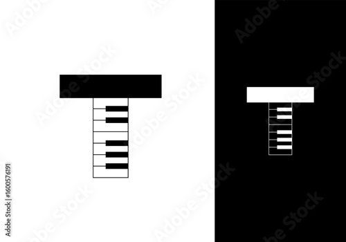 Abstract Initial letter T and Piano logo design vector illustration