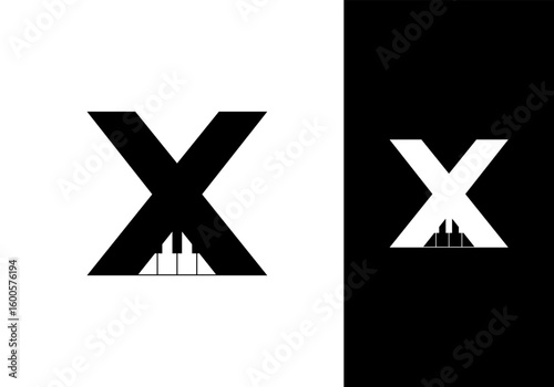 Abstract Initial letter X and Piano logo design vector illustration