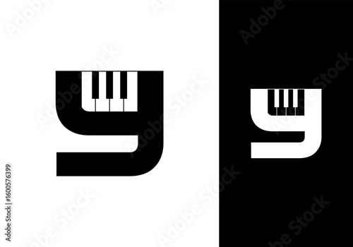 Abstract Initial letter Y and Piano logo design vector illustration