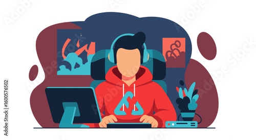 Gamer playing video games at home, perfect for blogs and articles about esports or gaming.