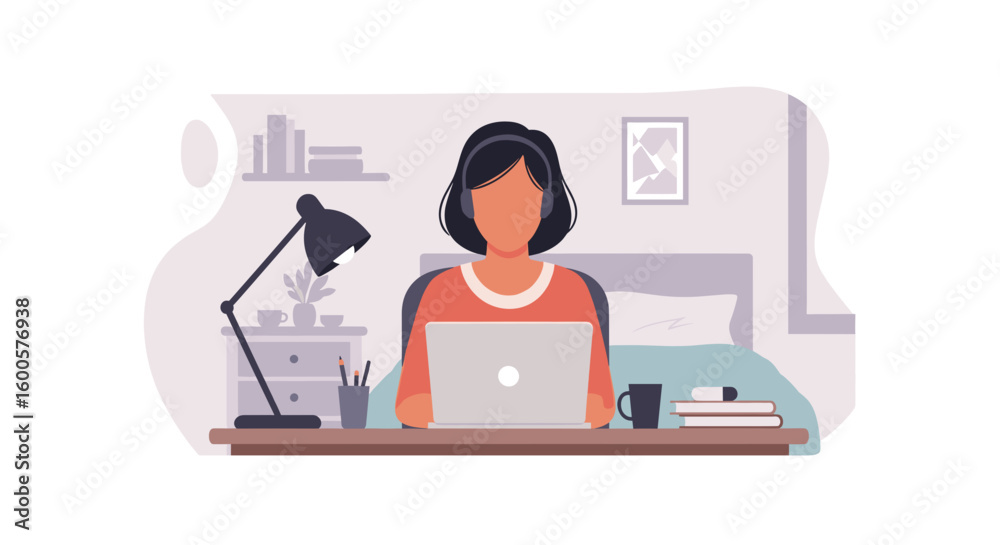 Woman working from home on laptop, perfect for illustrating remote work, work from home, or online business concepts. Woman working from home on laptop, perfect for illustrating remote work, work from home, or online business concepts.