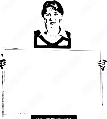 Business mature woman holding blank banner