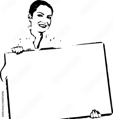 Business woman holding a blank sign