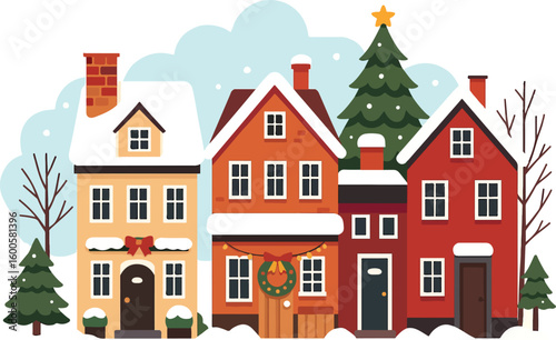 winter landscape with houses. vector. 