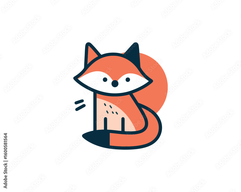 Fototapeta premium Charming Fox Cub Illustration with Modern Geometric Design