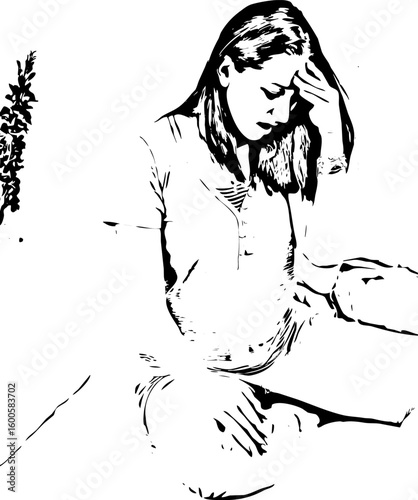 Woman with head ache in bed