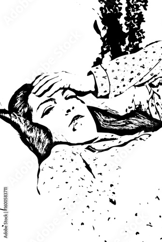 Sick woman with flu and fever