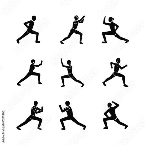 Workout and Stretching Pose Silhouette Set