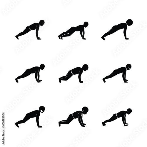 Workout push-up exercise pictogram set