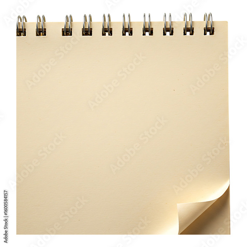 Spiral notebook with light brown cover placed on white background, ideal for sketching or taking notes