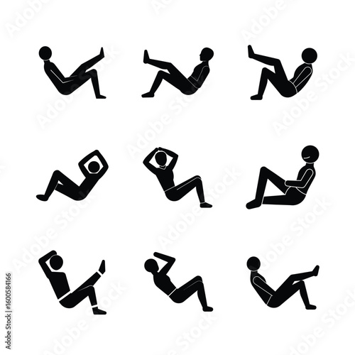 Stick Figure Abdominal Exercise Icons Set