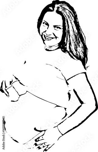 Happy pregnant woman with baby shoes