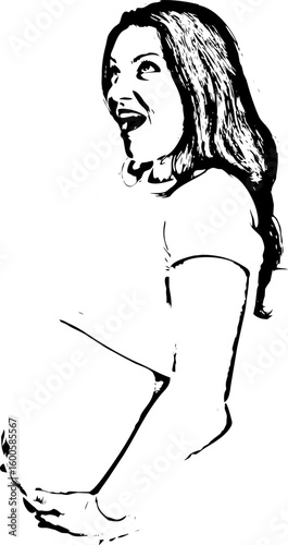 Amazed pregnant woman looking up