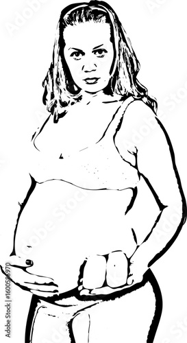 Pregnant woman holding baby shoes