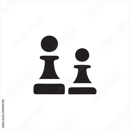 Two black chess pawns one larger than the other on white background game strategy