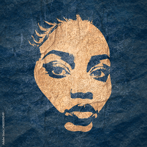 Young Afro American woman face front view in low key style. Elegant silhouette of a female head.