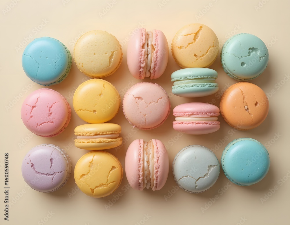 Obraz premium colorful macarons arranged in geometric pattern, soft pastel tones