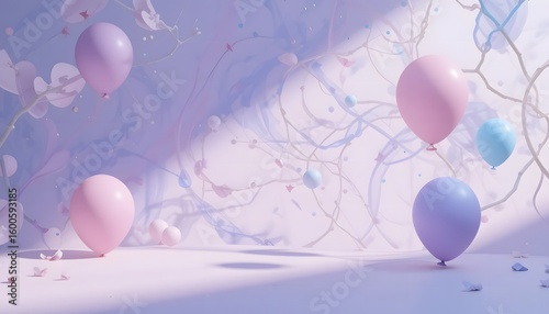 Pastel Balloon Celebration 3D Render on Minimal Gradient Backdrop