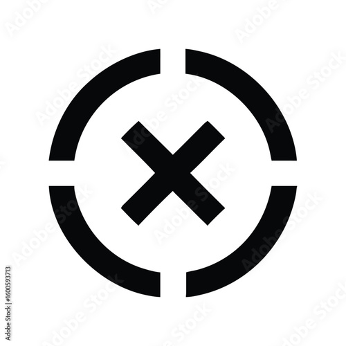 Black cancel icon centered with circular frame segments graphic element
