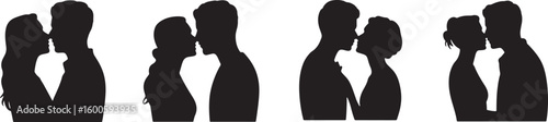 Silhouette Couple Kissing, Embracing, and Standing Together Vector Art on Transparent BG