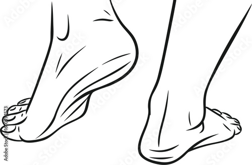 Human Feet Soles Line Art – Bottom View Black and White Illustration