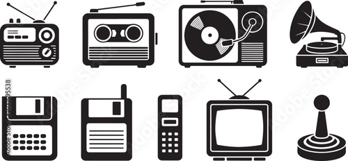 Evolution of Communication Technology Black Silhouette Icons on Transparent Background