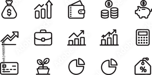Money growth business finance investment icons money bag growth chart