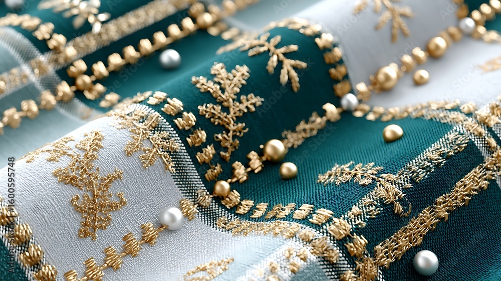 Obraz premium Luxurious Vintage Tweed Fabric with Intricate Gold Thread Patterns