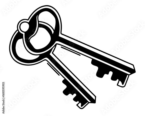 Two antique keys crossed in silhouette