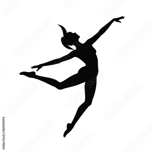 Leaping dancer silhouette on white background
