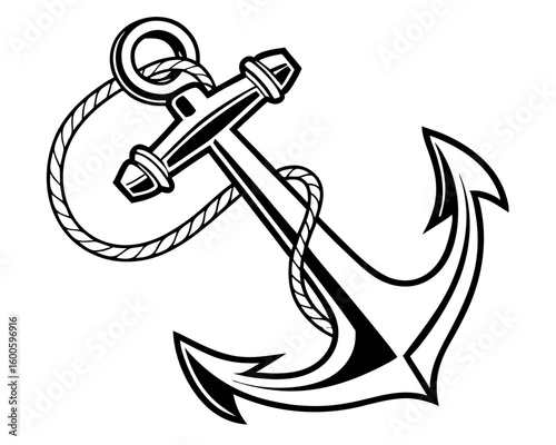 Nautical anchor with rope silhouette