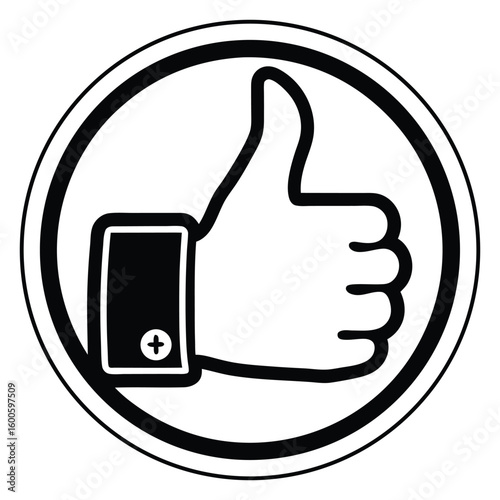 Simple black and white thumbs up icon inside a circle with a subtle border