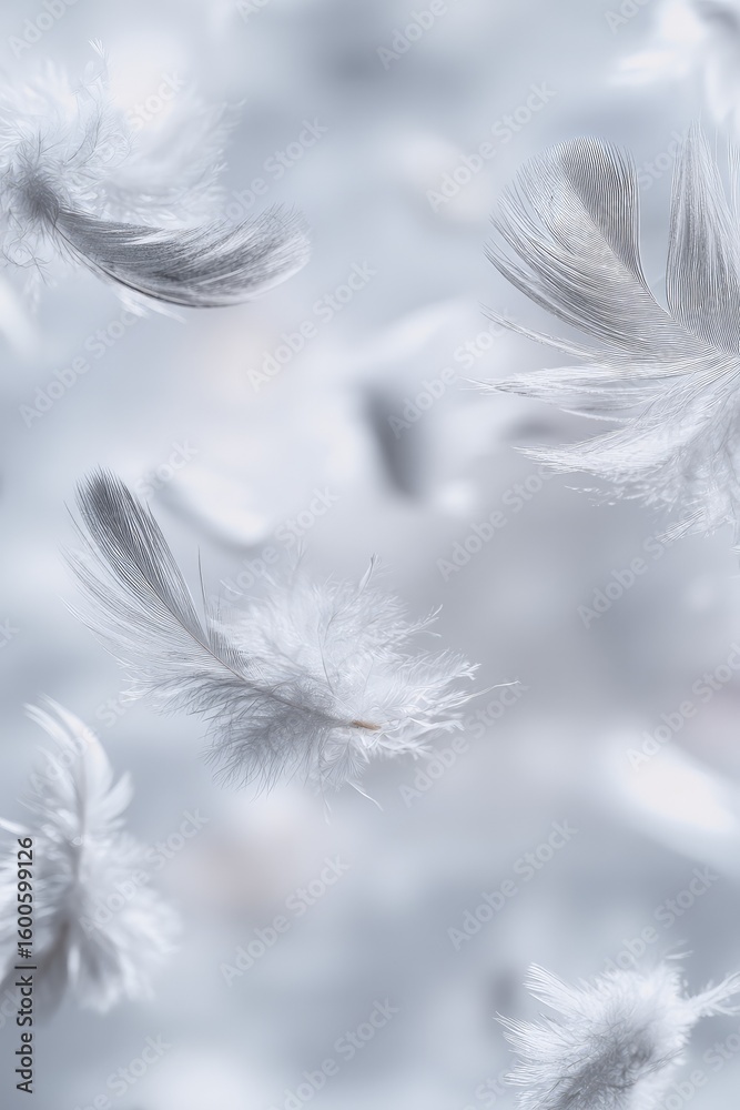 Obraz premium Floating White Feathers In Soft Light