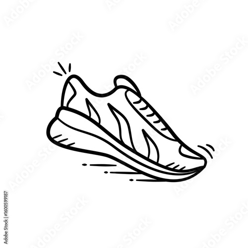 Running shoes hand drawn Illustration. Sport equipment sneakers icon doodle in outline flat style vector.