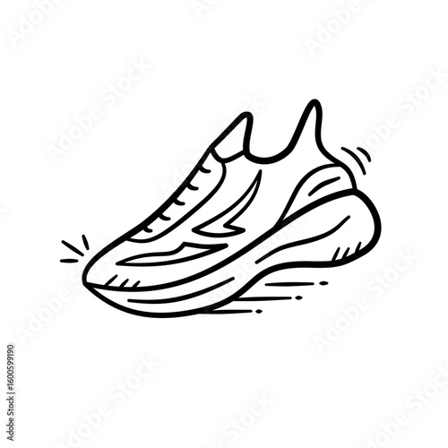 Running shoes hand drawn Illustration. Sport equipment sneakers icon doodle in outline flat style vector.