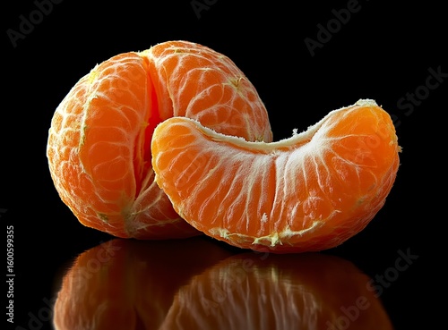 A tangerine on a table, black background, high-resolution photography, stock photo, professional color grading, in the style of a professional photographer. 