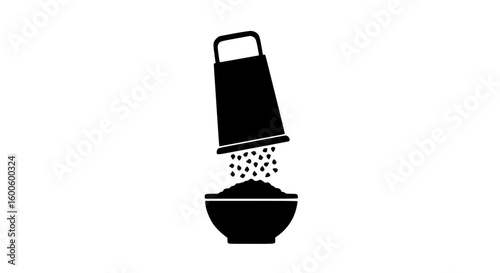 Grater with plate black and white icon