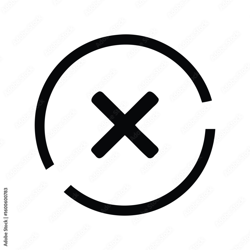 Fototapeta premium Black crossmark in a broken circle icon