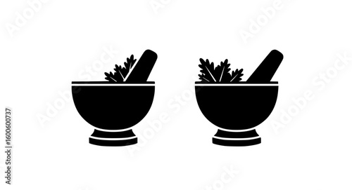 Bowl for crushing herbs black and white icon