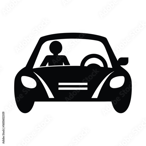 Silhouette of a person driving a car icon